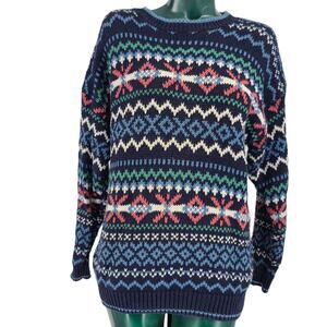 Vintage Best American Fair Isle Knit Ski Sweater Women's Size M Blue Pink 2006